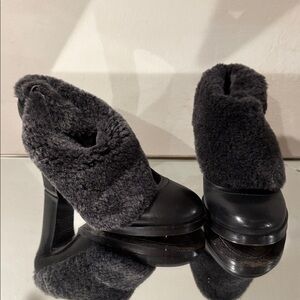 Rag & Bone Hailey Black Leather Shearling Ankle Boots Size 38.5